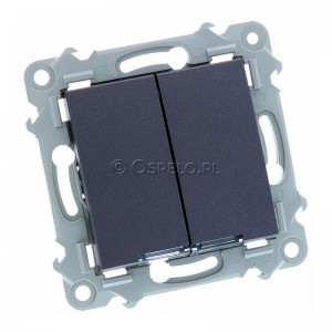 ŁP-17ZS/m/70 Łącznik zwierny podwójny z podświetleniem w kolorze Niebieskim 10A (Szybkozłącza) Szary Mat. Ospel Szafir - Widok z przodu