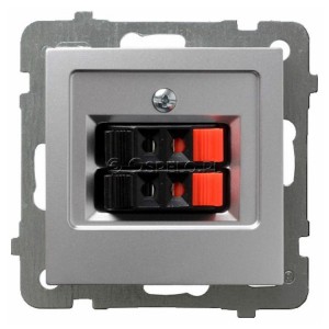 GG-2G/m/18 Gniazdo głośnikowe podwójne Srebro Ospel As - Widok z przodu