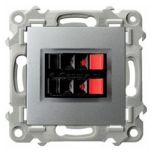 GG-2Z/m/18 Gniazdo głośnikowe podwójne (przewody max 0,75mm2) Srebro Ospel Szafir - Widok z przodu