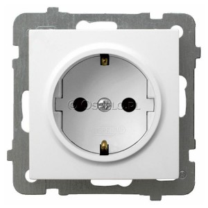 GP-1GS/m/00 Gniazdo pojedyncze z uziemieniem Schuko 16A (Zaciski śrubowe) Biały Ospel As - Widok z przodu
