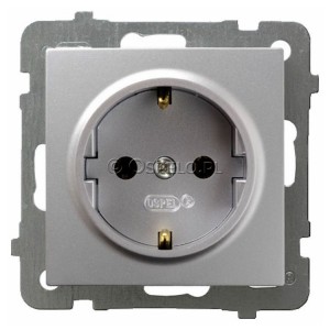 GP-1GS/m/18 Gniazdo pojedyncze z uziemieniem Schuko 16A (Zaciski śrubowe) Srebro Ospel As - Widok z przodu
