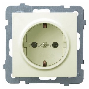 GP-1GS/m/27 Gniazdo pojedyncze z uziemieniem Schuko 16A (Zaciski śrubowe) Ecru Ospel As - Widok z przodu