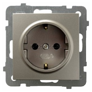 GP-1GS/m/45 Gniazdo pojedyncze z uziemieniem Schuko 16A (Zaciski śrubowe) Satyna Light Ospel As - Widok z przodu