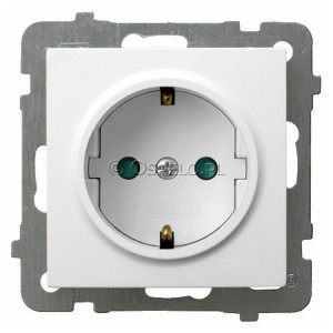 GP-1GSP/m/00 Gniazdo pojedyncze z uziemieniem Schuko i przesłonami torów prądowych 16A (Zaciski śrubowe) Biały Ospel As - Widok z przodu