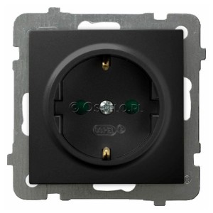 GP-1GSP/m/33 Gniazdo pojedyncze z uziemieniem Schuko i przesłonami torów prądowych 16A (Zaciski śrubowe) Czarny Metalik Ospel As - Widok z przodu