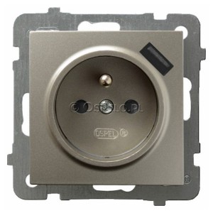 GP-1GZPUSB/m/45 Gniazdo pojedyncze z uziemieniem, przesłonami torów prądowych i ładowarką USB Typu A 5V/2.1A 16A (Szybkozłącza) Satyna Light Ospel As - Widok z przodu