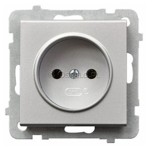 GP-1R/m/38 Gniazdo pojedyncze 16A (Zaciski śrubowe) Srebro Mat Ospel Sonata - Widok z przodu