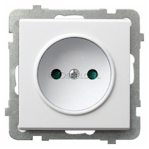 GP-1RP/m/00 Gniazdo pojedyncze z przesłonami torów prądowych 16A (Zaciski śrubowe) Biały Ospel Sonata - Widok z przodu