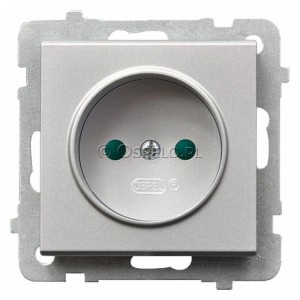 GP-1RP/m/38 Gniazdo pojedyncze z przesłonami torów prądowych 16A (Zaciski śrubowe) Srebro Mat Ospel Sonata - Widok z przodu