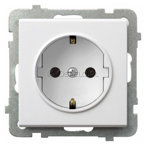 GP-1RS/m/00 Gniazdo pojedyncze z uziemieniem Schuko 16A (Zaciski śrubowe) Biały Ospel Sonata - Widok z przodu