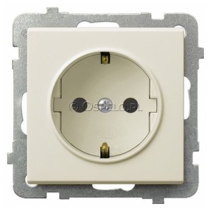 GP-1RS/m/27 Gniazdo pojedyncze z uziemieniem Schuko 16A (Zaciski śrubowe) Ecru Ospel Sonata - Widok z przodu