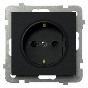 GP-1RS/m/33 Gniazdo pojedyncze z uziemieniem Schuko 16A (Zaciski śrubowe) Czarny Metalik Ospel Sonata - Widok z przodu