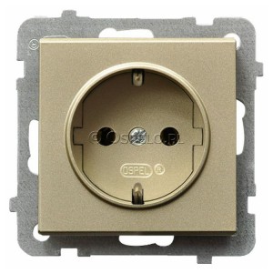 GP-1RS/m/39 Gniazdo pojedyncze z uziemieniem Schuko 16A (Zaciski śrubowe) Szampański Złoty Ospel Sonata - Widok z przodu