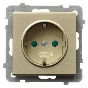 GP-1RSP/m/39 Gniazdo pojedyncze z uziemieniem Schuko i przesłonami torów prądowych 16A (Zaciski śrubowe) Szampański Złoty Ospel Sonata - Widok z przodu
