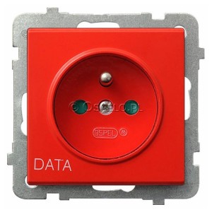 GP-1RZDP/m/00 Gniazdo pojedyncze z uziemieniem DATA i przesłonami torów prądowych 16A (Zaciski śrubowe) Czerwony Ospel Sonata - Widok z przodu