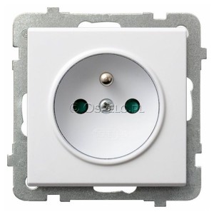 GP-1RZP/m/00 Gniazdo pojedyncze z uziemieniem i przesłonami torów prądowych 16A (Zaciski śrubowe) Biały Ospel Sonata - Widok z przodu