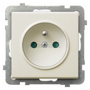 GP-1RZP/m/27 Gniazdo pojedyncze z uziemieniem i przesłonami torów prądowych 16A (Zaciski śrubowe) Ecru Ospel Sonata - Widok z przodu