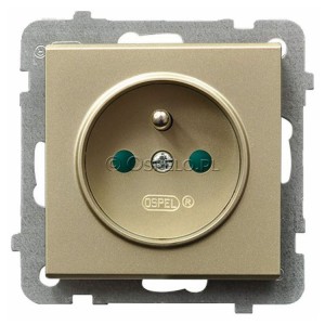 GP-1RZP/m/39 Gniazdo pojedyncze z uziemieniem i przesłonami torów prądowych 16A (Zaciski śrubowe) Szampański Złoty Ospel Sonata - Widok z przodu