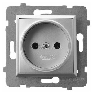 GP-1U/m/18 Gniazdo pojedyncze bez uziemienia 16A (Zaciski śrubowe) Srebro Ospel Aria - Widok z przodu