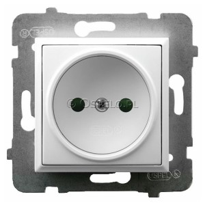 GP-1UP/m/00 Gniazdo pojedyncze bez uziemienia z przesłonami torów prądowych 16A (Zaciski śrubowe) Biały Ospel Aria - Widok z przodu