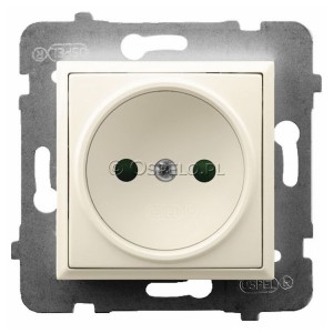 GP-1UP/m/27 Gniazdo pojedyncze bez uziemienia z przesłonami torów prądowych 16A (Zaciski śrubowe) Ecru Ospel Aria - Widok z przodu