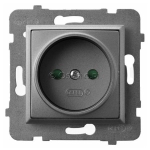 GP-1UP/m/70 Gniazdo pojedyncze bez uziemienia z przesłonami torów prądowych 16A (Zaciski śrubowe) Szary Mat. Ospel Aria - Widok z przodu
