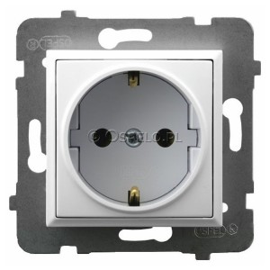 GP-1US/m/00 Gniazdo pojedyncze z uziemieniem Schuko 16A (Zaciski śrubowe) Biały Ospel Aria - Widok z przodu