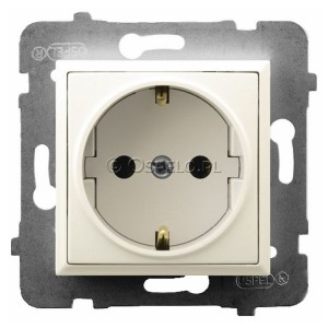 GP-1US/m/27 Gniazdo pojedyncze z uziemieniem Schuko 16A (Zaciski śrubowe) Ecru Ospel Aria - Widok z przodu