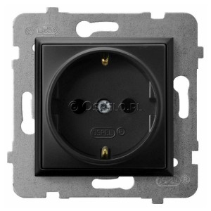GP-1US/m/33 Gniazdo pojedyncze z uziemieniem Schuko 16A (Zaciski śrubowe) Czarny Metalik Ospel Aria - Widok z przodu