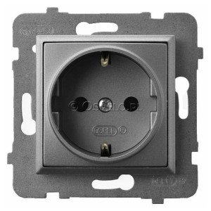 GP-1US/m/70 Gniazdo pojedyncze z uziemieniem Schuko 16A (Zaciski śrubowe) Szary Mat. Ospel Aria - Widok z przodu