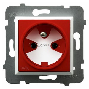 GP-1UZK/m/00/22 Gniazdo pojedyncze z uziemieniem DATA i kluczem uprawniającym w zestawie 16A (Zaciski śrubowe) Czerwony Ospel Aria - Widok z przodu