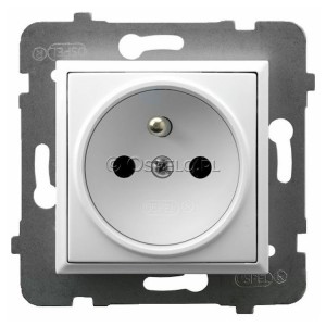 GP-1UZ/m/00 Gniazdo pojedyncze z uziemieniem 16A (Zaciski śrubowe) Biały Ospel Aria - Widok z przodu