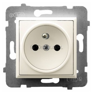 GP-1UZ/m/27 Gniazdo pojedyncze z uziemieniem 16A (Zaciski śrubowe) Ecru Ospel Aria - Widok z przodu