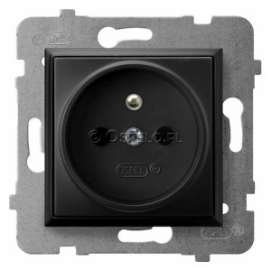 GP-1UZ/m/33 Gniazdo pojedyncze z uziemieniem 16A (Zaciski śrubowe) Czarny Metalik Ospel Aria - Widok z przodu