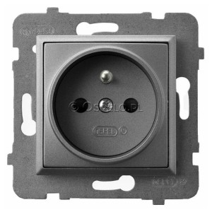 GP-1UZ/m/70 Gniazdo pojedyncze z uziemieniem 16A (Zaciski śrubowe) Szary Mat. Ospel Aria - Widok z przodu