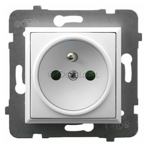 GP-1UZP/m/00 Gniazdo pojedyncze z uziemieniem z przesłonami torów prądowych 16A (Zaciski śrubowe) Biały Ospel Aria - Widok z przodu