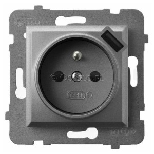 GP-1UZPUSB/m/70 Gniazdo pojedyncze z uziemieniem i ładowarką USB 5V 2,1A oraz z przesłonami torów prądowych 16A (Szybkozłącza) Szary Mat. Ospel Aria - Widok z przodu