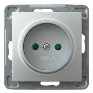 GP-1YP/m/18 Gniazdo pojedyncze bez uziemienia z przesłonami torów prądowych 16A (Zaciski śrubowe) Srebro Ospel Impresja - Widok z przodu
