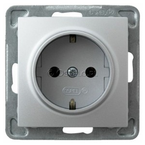GP-1YS/m/18 Gniazdo pojedyncze z uziemieniem Schuko 16A (Zaciski śrubowe) Srebro Ospel Impresja - Widok z przodu