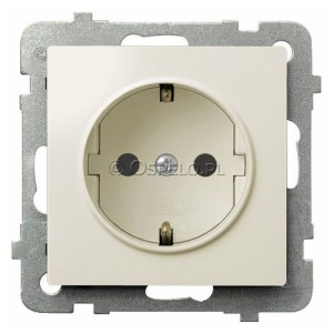 GP-1YS/m/27 Gniazdo pojedyncze z uziemieniem Schuko 16A (Zaciski śrubowe) Ecru Ospel Impresja - Widok z przodu