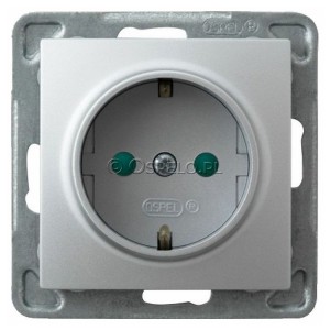 GP-1YSP/m/18 Gniazdo pojedyncze z uziemieniem Schuko i przesłonami torów prądowych 16A (Zaciski śrubowe) Srebro Ospel Impresja - Widok z przodu