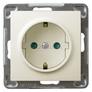 GP-1YSP/m/27 Gniazdo pojedyncze z uziemieniem Schuko i przesłonami torów prądowych 16A (Zaciski śrubowe) Ecru Ospel Impresja - Widok z przodu