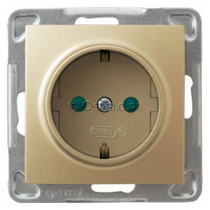 GP-1YSP/m/28 Gniazdo pojedyncze z uziemieniem Schuko i przesłonami torów prądowych 16A (Zaciski śrubowe) Złoty Metalik Ospel Impresja - Widok z przodu