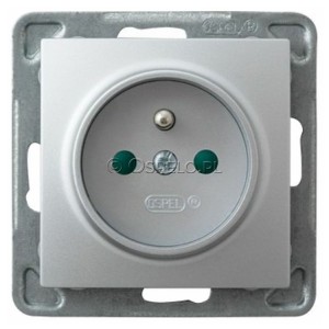 GP-1YZP/m/18 Gniazdo pojedyncze z uziemieniem i przesłonami torów prądowych 16A (Zaciski śrubowe) Srebro Ospel Impresja - Widok z przodu