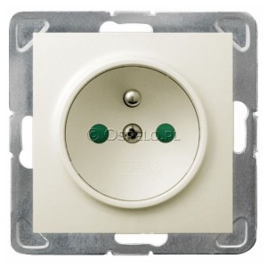 GP-1YZP/m/27 Gniazdo pojedyncze z uziemieniem i przesłonami torów prądowych 16A (Zaciski śrubowe) Ecru Ospel Impresja - Widok z przodu