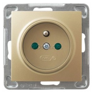 GP-1YZP/m/28 Gniazdo pojedyncze z uziemieniem i przesłonami torów prądowych 16A (Zaciski śrubowe) Złoty Metalik Ospel Impresja - Widok z przodu