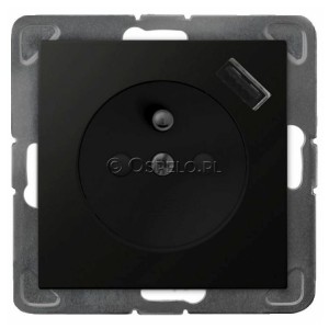 GP-1YZPUSB/m/33 Gniazdo pojedyncze z uziemieniem i ładowarką USB Typu A 5V 2,1A oraz z przesłonami torów prądowych 16A (Szybkozłącza) Czarny Metalik Ospel Impresja - Widok z przodu