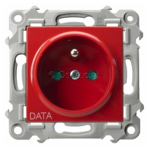 GP-1ZZDP/m/00 Gniazdo pojedyncze z uziemieniem DATA i przesłonami torów prądowych 16A (Zaciski śrubowe) Czerwony Ospel Szafir - Widok z przodu
