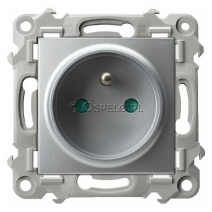 GP-1ZZP/m/18 Gniazdo pojedyncze z uziemieniem i przesłonami torów prądowych 16A (Zaciski śrubowe) Srebro Ospel Szafir - Widok z przodu