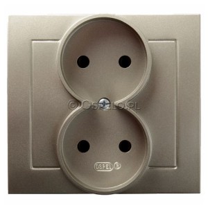 GP-2G/45 Gniazdo podwójne bez uziemienia, gniazdo kompletne, nie pasujące do ramek 16A (Zaciski śrubowe) Satyna Light Ospel As - Widok z przodu